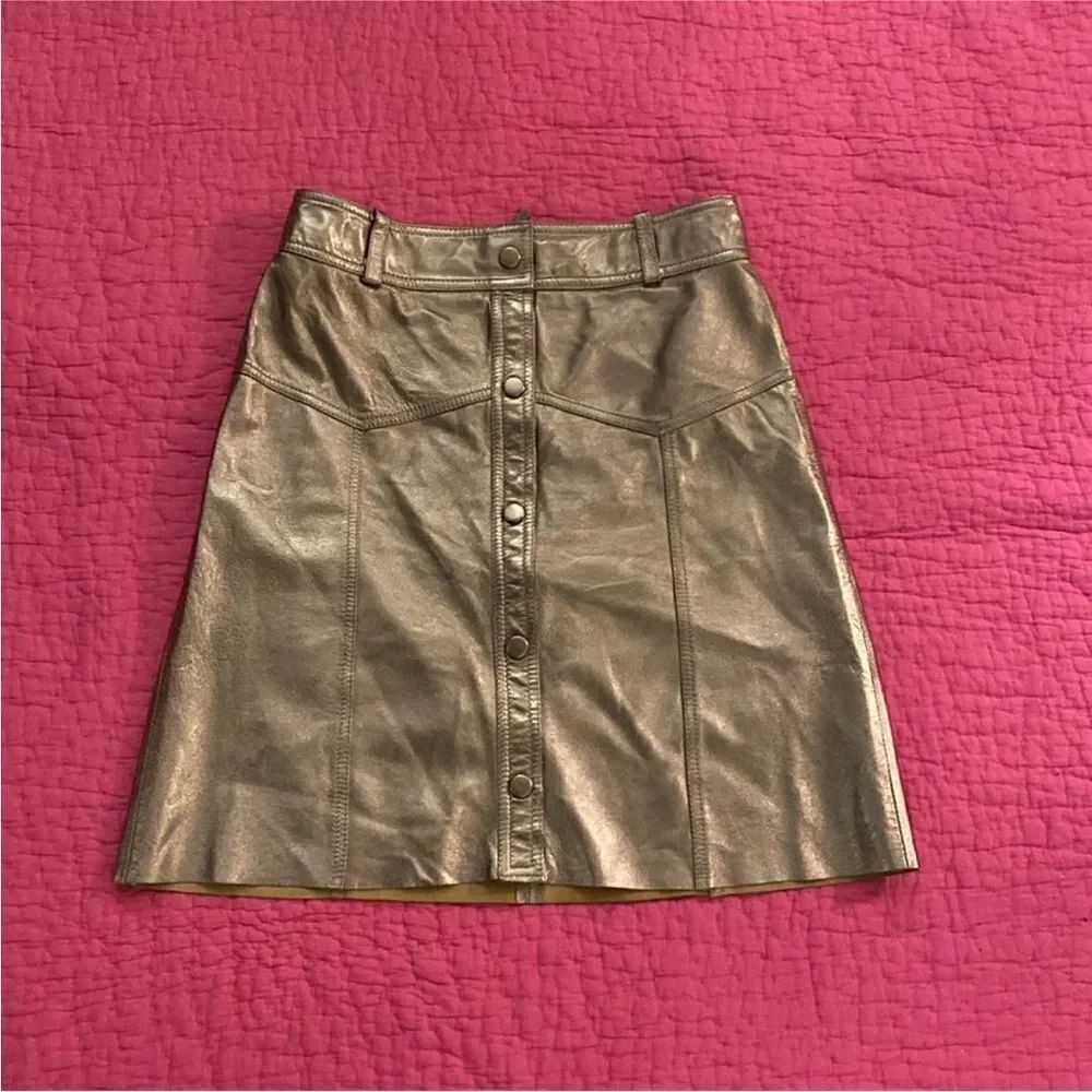 Black Kabana genuine leather Metallic Gold Button-Front Skirt, S